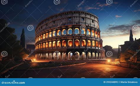 Colosseum in the Evening Ultra Realistic Illustration - Generative AI. Stock Image - Image of ...