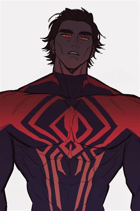 a drawing of a man with red eyes wearing a spider - man suit and ...