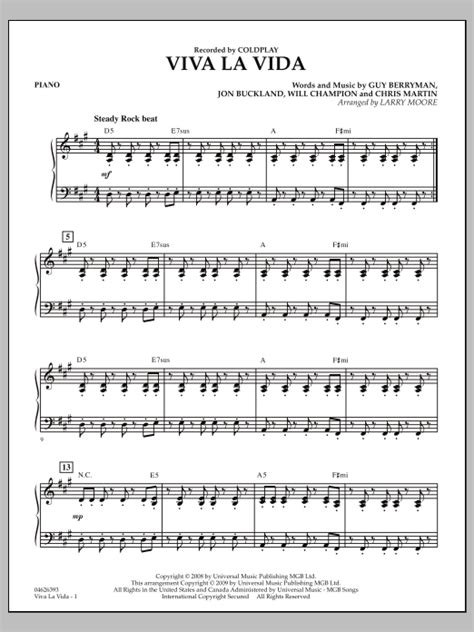 Viva La Vida - Piano by Larry Moore Sheet Music for Orchestra at Sheet Music Direct