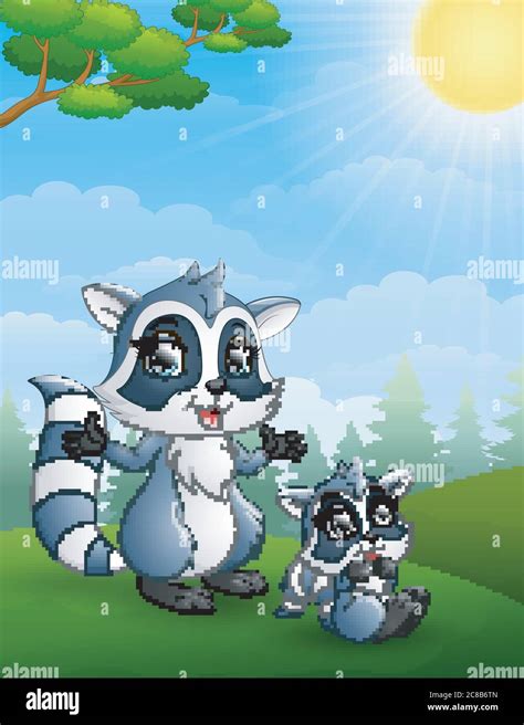 Raccoon family. Mother and her child cartoon in the jungle Stock Vector Image & Art - Alamy