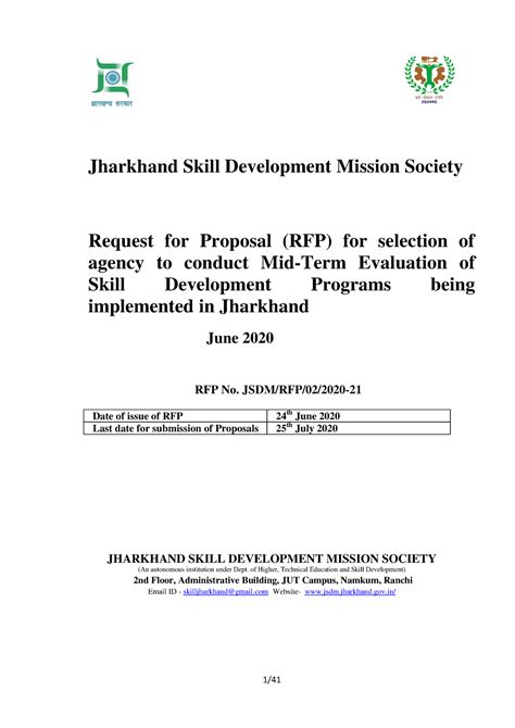 RFP Jsdms - Sample File - Jharkhand Skill Development Mission Society Request for Proposal (RFP ...