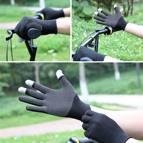 Motorcycle Cycling Anti Slip Anti Sweat Men Women Nylon All Finger Gloves Breathable Touch ...