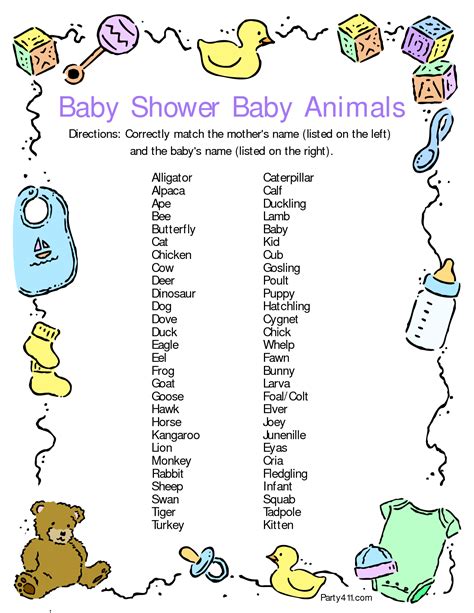 Baby Animal Names Printable