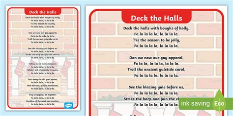 Deck the Halls Song Sheet - Christmas Songs - Twinkl