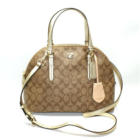 Coach Peyton Signature Domed Satchel/ Crossbody Bag Khaki Gold #24606 ...