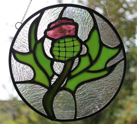 Scottish Thistle - Stained Glass Suncatcher Made to Order | Stained glass patterns free, Stained ...