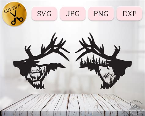 Elk Head Silhouette SVG Elk Antlers Clipart Night Mountain - Etsy Canada