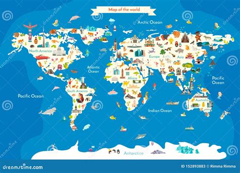 Animals World Map, South America with Landmarks Stock Vector - Illustration of janeiro, country ...