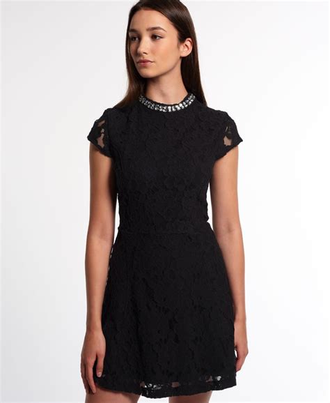 Womens - Eastern Lace Collar Band Dress in Black | Superdry UK