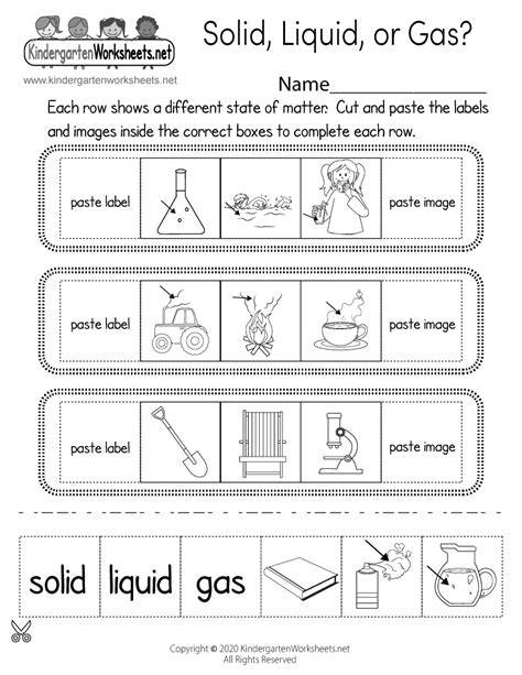 Solid, Liquid, or Gas Worksheet for Kindergarten - Free Printable ...