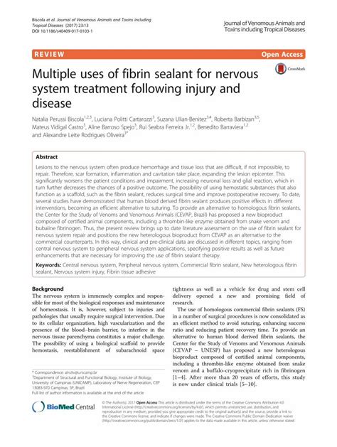 (PDF) Multiple uses of fibrin sealant for nervous system ... · Multiple uses of fibrin sealant ...