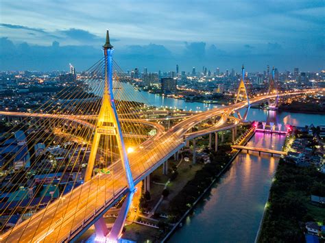 Aerial view of Bhumibol suspension bridge cross over Chao … | Flickr