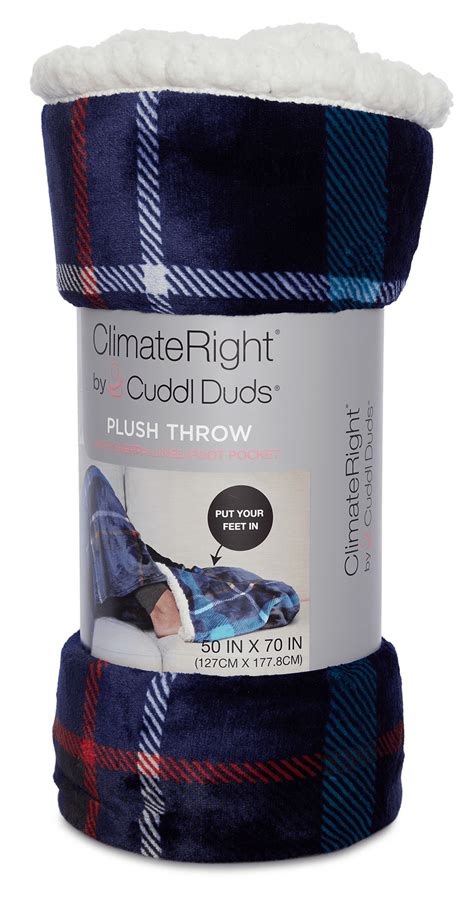 ClimateRight by Cuddl Duds Foot Pocket Plush Throw, Navy Plaid, 50" x 70" - Walmart.com