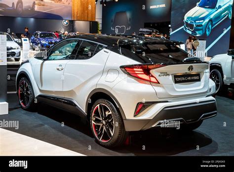 Toyota C-HR Hybrid compact SUV car showcased at the Brussels Autosalon European Motor Show ...