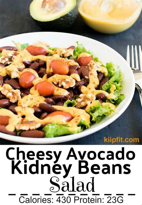 Kidney Beans Salad with Cheesy Avocado Dressing | Bean salad, Kidney bean salad, Vegan avocado ...