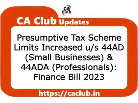 Presumptive Tax Scheme Limits Increased us/ 44AD & 44ADA: Finance Bill ...