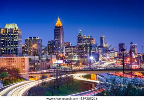 Downtown Atlanta Skyline Night Royalty-Free Images, Stock Photos ...