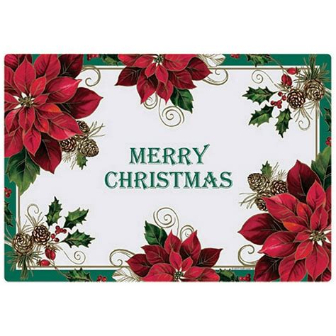 Merry Christmas Poinsettia Disposable Paper Placemats - 9.75in. x 14in. - 25 Pack (311153 ...