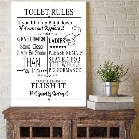 Funny Bathroom Rules Sign Canvas Painting Wall Art Toilet Rules Print ...