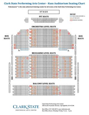 Fillable Online Clark State Performing Arts Center - Kuss Auditorium Seating Chart Fax Email ...