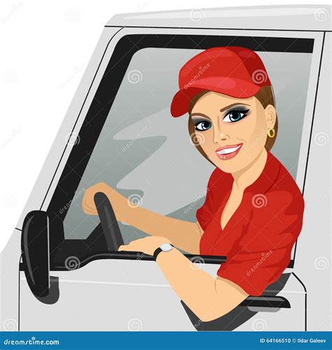 Smiling Truck Female Driver in the Car Stock Vector - Illustration of profession, driving: 64166510