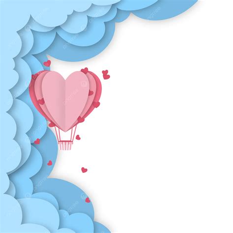 Pink Hot Air Balloon In Blue Cloud Paper Cut Style, Blue Cloud, Pink Hot Air Balloons, Heart ...