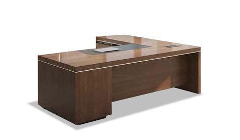 L Shaped Office Table In Luxurious Walnut Finish: Boss's Cabin