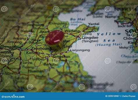 Linyi Pinned on a Map with Flag of China Stock Image - Image of city ...