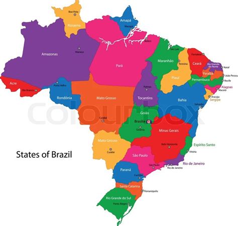 Colorful Brazil map with states and ... | Stock vector | Colourbox