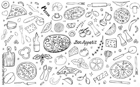 Vector background with pizza and snacks. Useful for packaging, menu design and interior ...