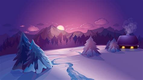 Nature, Landscape, Digital art, Mountains, Clouds, Winter, House, Snow ...