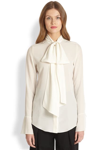 Lyst - Chloé Silk Tie-Neck Blouse in Natural