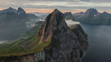 Scenic aerial view of Segla mountain on Senja Island at summer, Norway ...