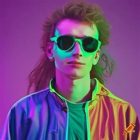 Young man in retro 80s fashion and sunglasses on Craiyon