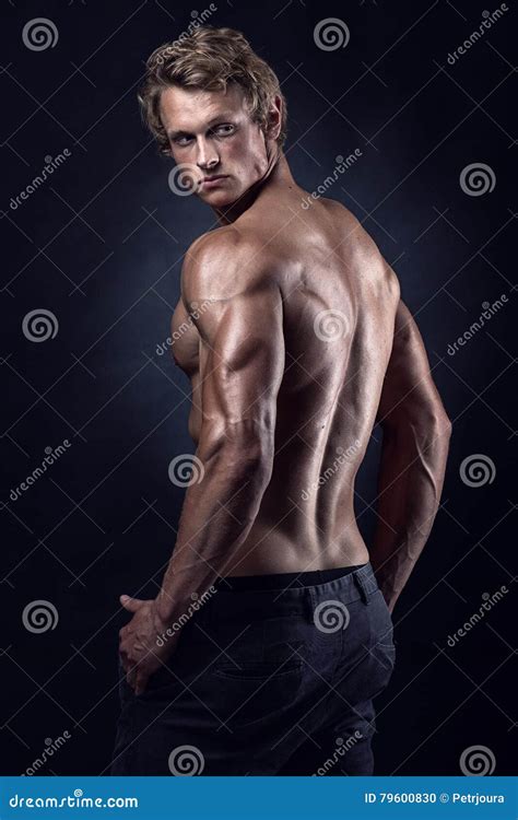 Strong Athletic Man Fitness Model Posing Back Muscles Stock Photo ...