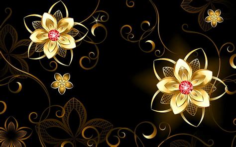 5120x2880px | free download | HD wallpaper: Gold flowers abstraction ...