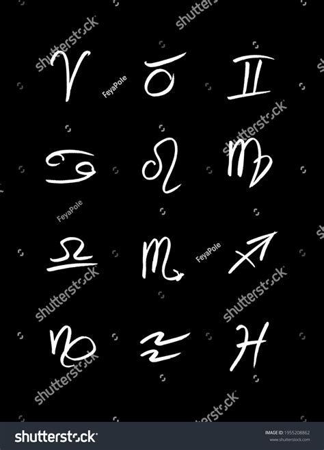 Zodiac Sign Symbols On Black Background Stock Illustration 1955208862 ...