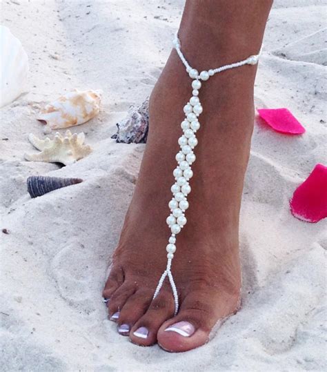 Pearl Barefoot Sandals, Bridal Barefoot Sandals, Beach Wedding Barefoot Sandal, Bridal Foot ...