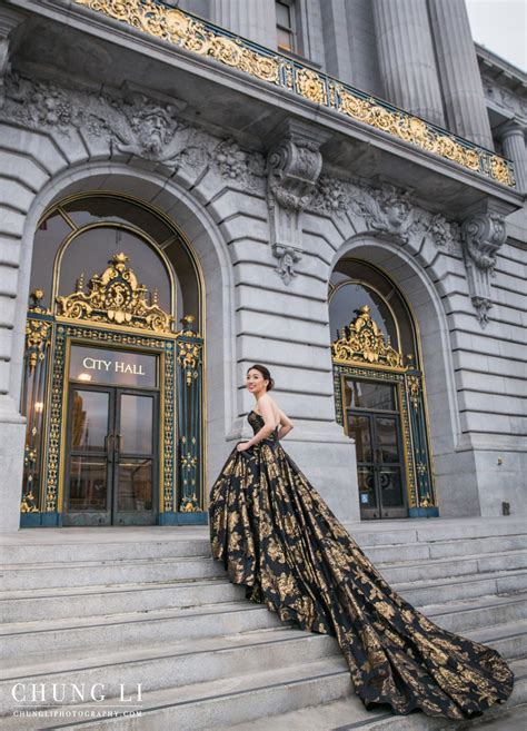 San Francisco City Hall Wedding Prewedding Photographer - Black Gold Wedding Dress -Chung Li ...