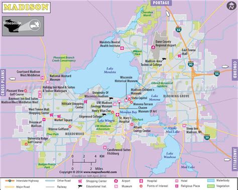 Madison Map, Map of Madison, Capital of Wisconsin