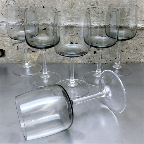 Vintage Set of 6 Wine/Cordial/Aperitif Glasses w/Gray Colored Glass ...