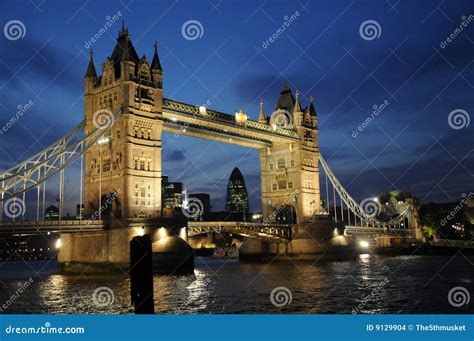 Tower Bridge by Night stock photo. Image of twilight, gherkin - 9129904