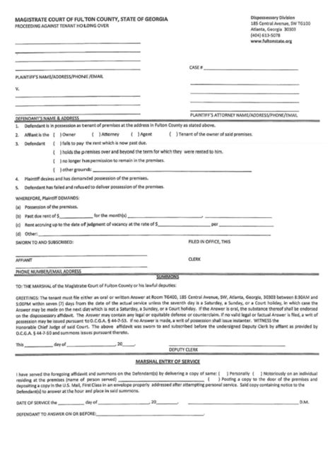 Summons - Magistrate Court Of Fulton County, State Of Georgia - printable pdf download