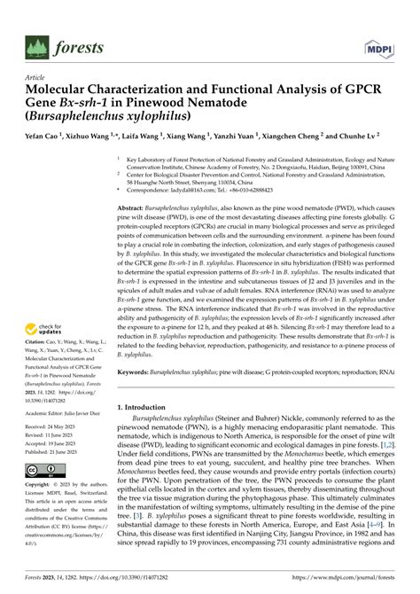 (PDF) Molecular Characterization and Functional Analysis of GPCR Gene Bx-srh-1 in Pinewood ...