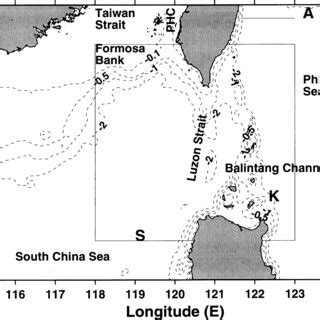 The seas surrounding Luzon Strait area. The depth contours are in km ...