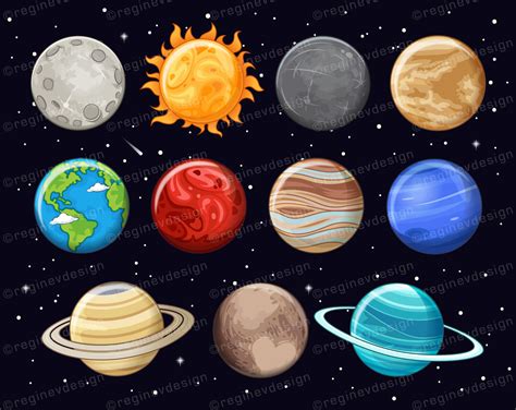 Solar System Clipart, Planets Cartoon, Cute, Sun, Moon, Globe, Earth ...