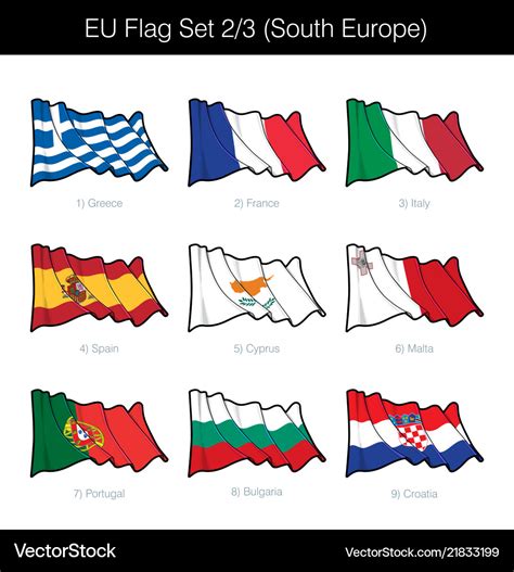 European union waving flag set - south europe Vector Image