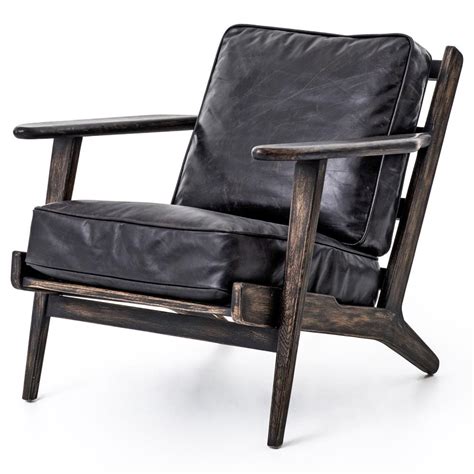 Rider Mid Century Modern Oak Black Leather Arm Chair | Kathy Kuo Home