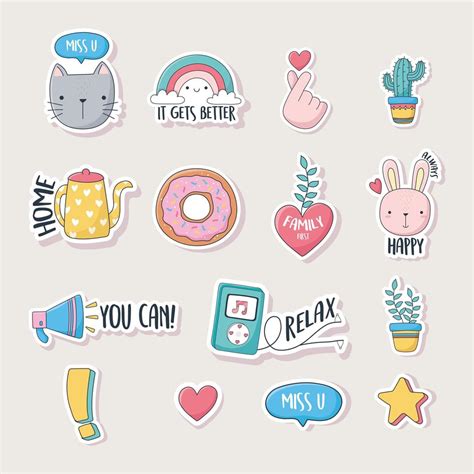 Assorted cute icons for cards, stickers or patches 1240461 Vector Art at Vecteezy