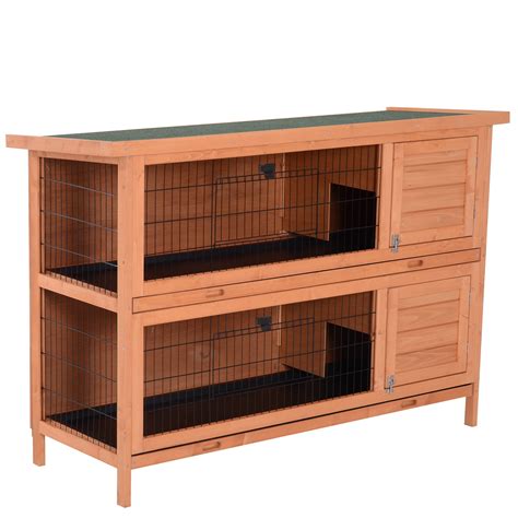 Buy Pawhut 54 2-Floor Large Rabbit Hutch Wooden Pet House Bunny Cage Small Animal Habitat with ...